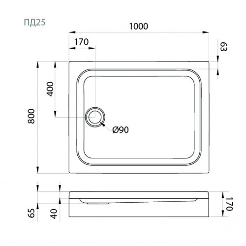 Поддон душевой 100x80 низкий (ПД25)