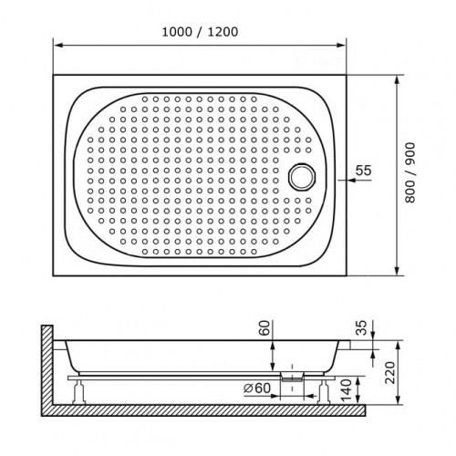 Душевой поддон прямоугольный RGW LUX/TN  800x1000