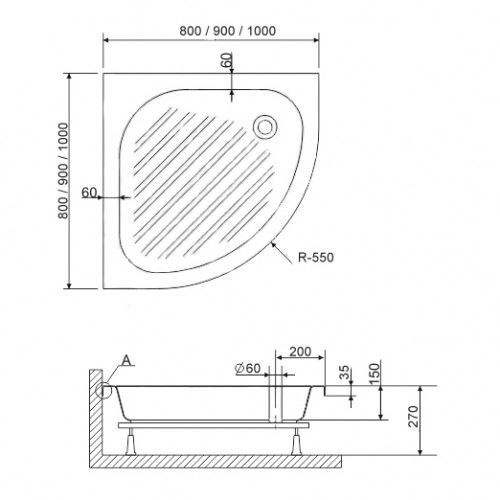 Душевой поддон полукруглый RGW BP/CL-S  800x800
