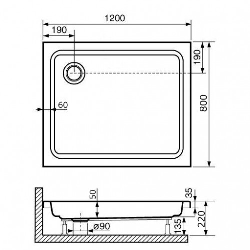 Душевой поддон прямоугольный RGW STYLE  800x1200