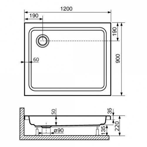 Душевой поддон прямоугольный RGW STYLE  900x1200