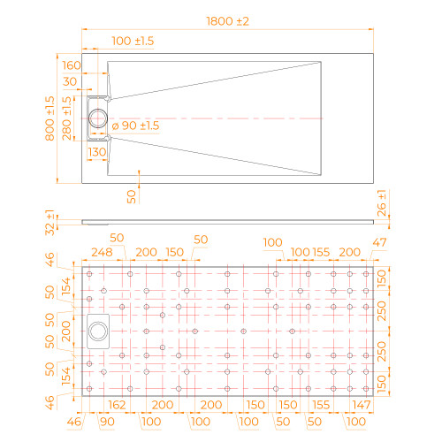 Душевой поддон прямоугольный RGW TUS-W Белый  800x1800