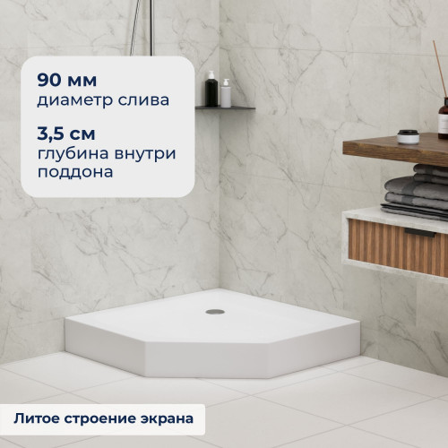 Душевой поддон трапеция RGW LUX/TN-TR (Литой экран) 900x900