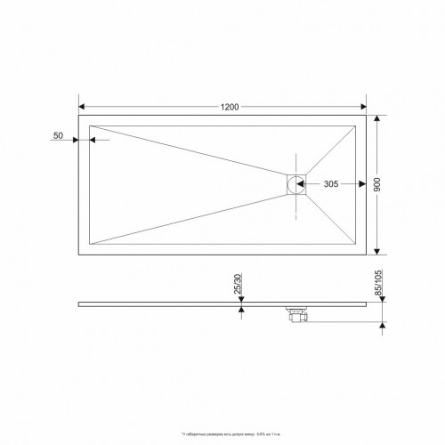 Душевой поддон прямоугольный RGW ST-G Графит 900x1200