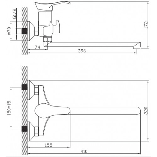 Смеситель для ванны с душем, с длинным изливом Diadonna D80222100 (серия D100)