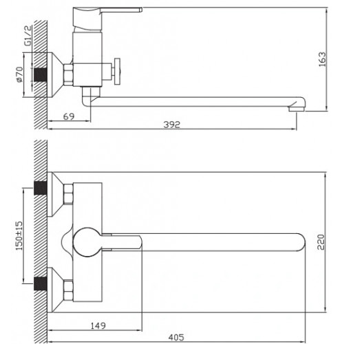 Смеситель для ванны с душем, с длинным изливом Diadonna D80222107 (серия D107)